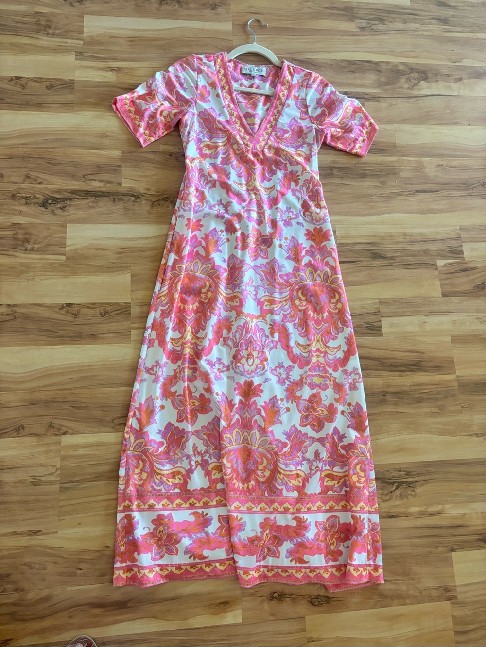 Hale Bob Midi A-Line Dress in Pink Floral Paisley